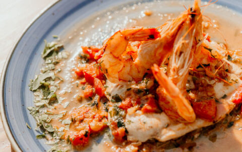 Fresh seafood dish at Liastres traditional restaurant in Stoupa