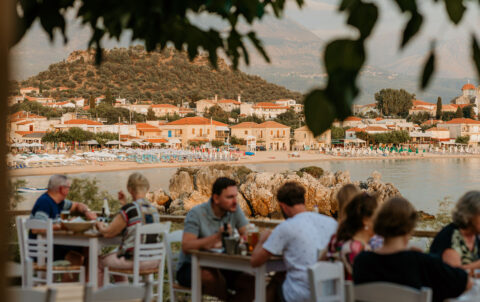 Evening dining on the sea-view terrace in Stoupa