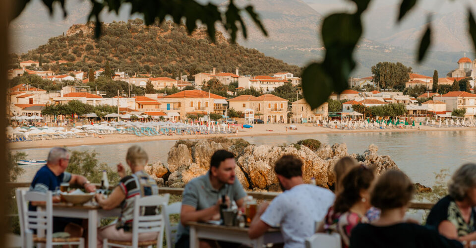 Evening dining on the sea-view terrace in Stoupa